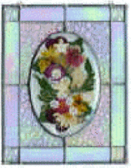 Oval in Rectangle Stained Glass with Your Wedding Flowers